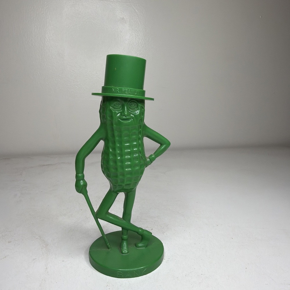 Mr Peanut Bank 8 1/2" 1950's Advertising Green Atlantic City Plastic Vintage